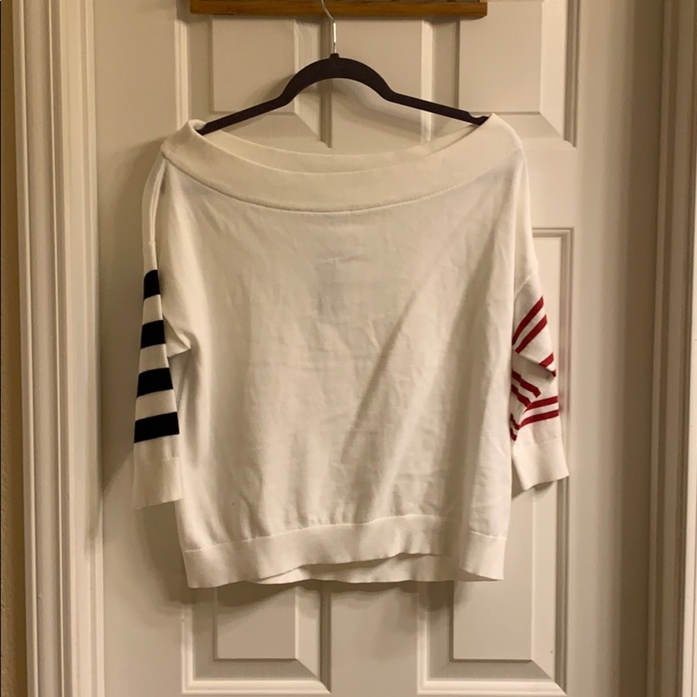 Express Rugby Sleeve Off the Shoulder Sweater